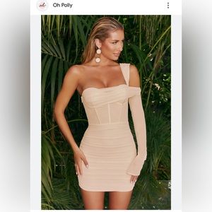 Oh polly nude corset mini dress - one mesh long sleeve